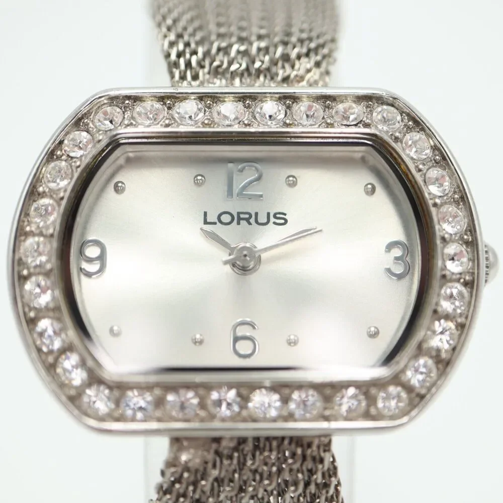 Lorus Women Silver Tone Watch 31mm Gem Set Oval Dial Bracelet LR3021 New Battery